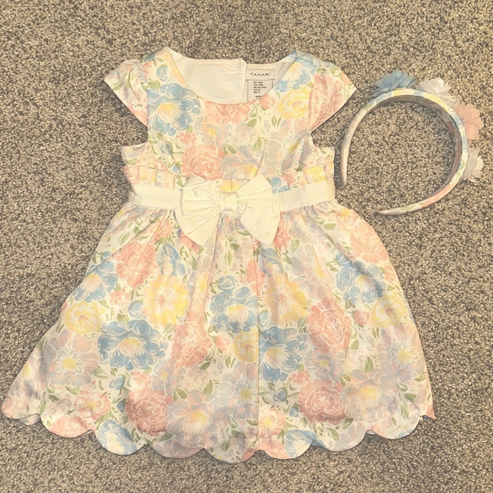 Tahari 24 months floral dress with matching headband *WORN ONLY ONCE